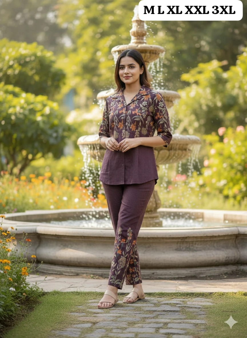 NAINVISH Women's Printed V-Neck Co-ord Set